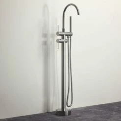 Luxe Brushed Stainless Floorstanding Bath Shower Mixer Tap -LUSSOSTONE Shop luxe brushed stainless floorstanding bath shower mixer tap p768 4773 zoom