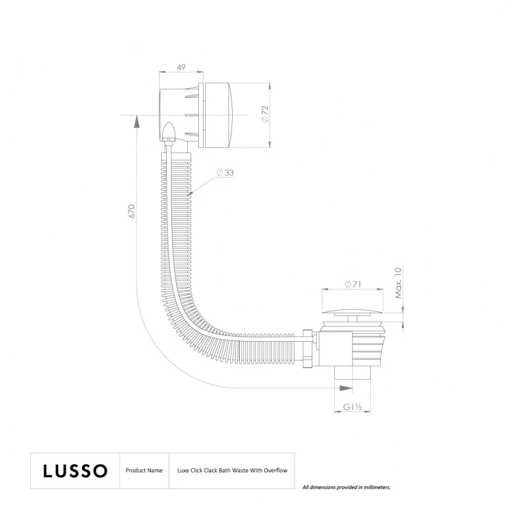 Luxe Brushed Stainless Pop Up Bath Waste With Overflow 4 Luxe Brushed Stainless Pop Up Bath Waste With Overflow - Image 2