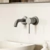 Luxe Brushed Stainless Short Projection Wall Mounted Basin Mixer Tap -LUSSOSTONE Shop luxe brushed stainless short projection wall mounted basin mixer tap p1541 46071 zoom