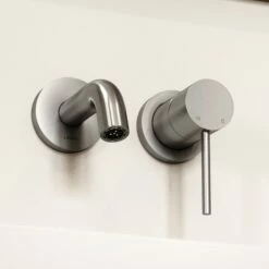 Luxe Brushed Stainless Short Projection Wall Mounted Basin Mixer Tap -LUSSOSTONE Shop luxe brushed stainless short projection wall mounted basin mixer tap p1541 46072 zoom