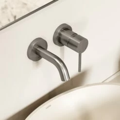 Luxe Brushed Stainless Short Projection Wall Mounted Basin Mixer Tap -LUSSOSTONE Shop luxe brushed stainless short projection wall mounted basin mixer tap p1541 46073 zoom