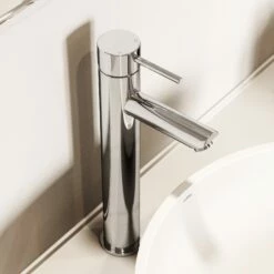 Luxe Chrome Basin Tall Monobloc Mixer Tap -LUSSOSTONE Shop luxe chrome basin tall monobloc mixer tap p145 45503 zoom