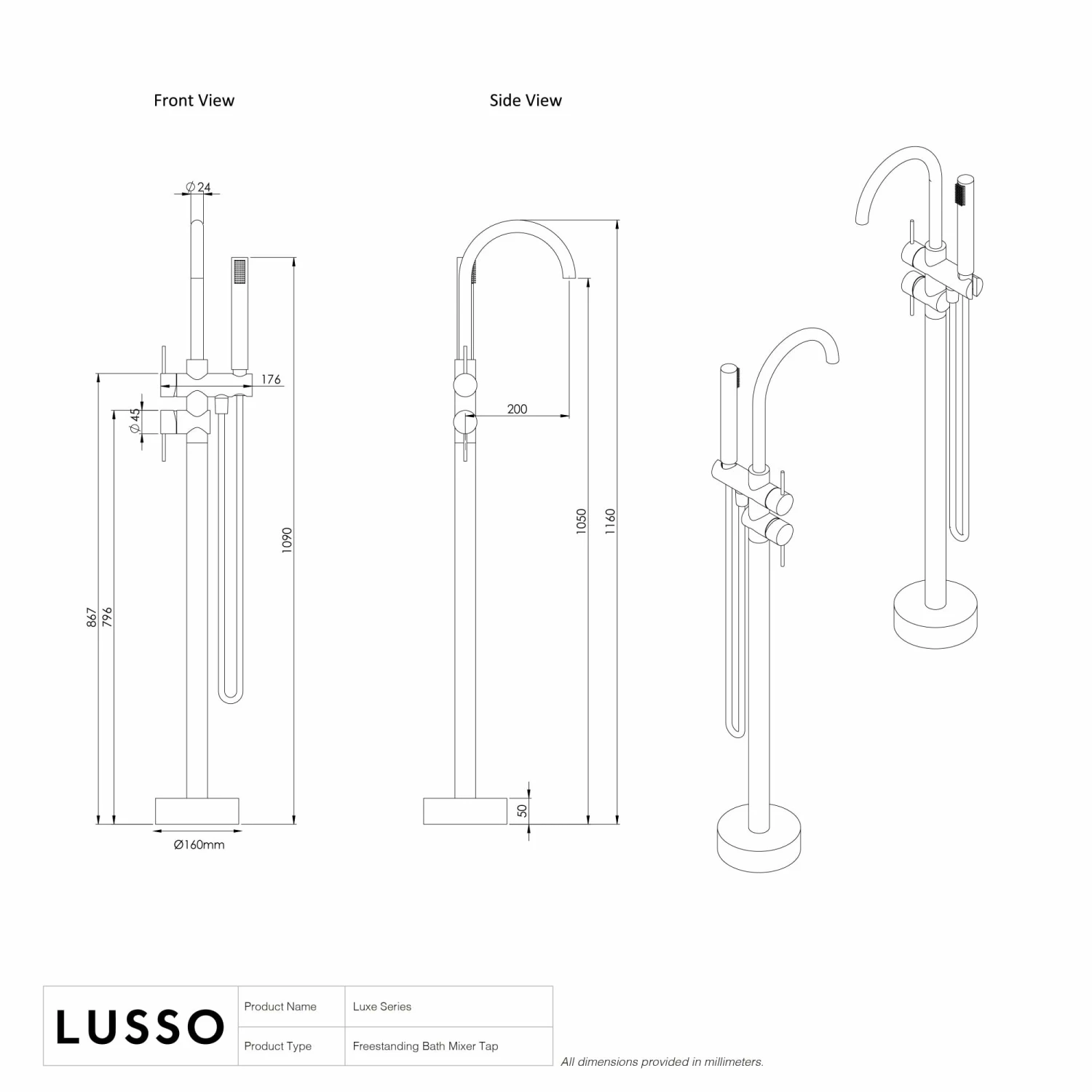 Luxe Chrome Floorstanding Bath Shower Mixer Tap 7 Luxe Chrome Floorstanding Bath Shower Mixer Tap - Image 5