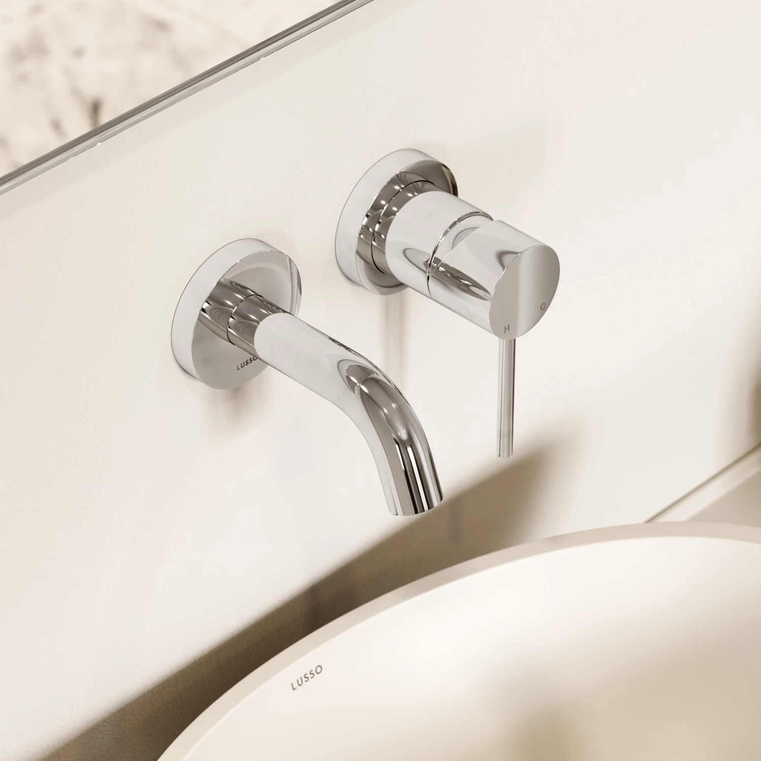 Luxe Chrome Short Projection Wall Mounted Basin Mixer Tap 5 Luxe Chrome Short Projection Wall Mounted Basin Mixer Tap - Image 3