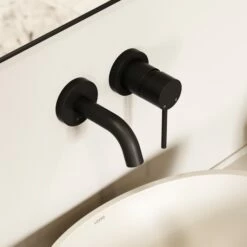 Luxe Matte Black Short Projection Wall Mounted Basin Mixer Tap -LUSSOSTONE Shop luxe matte black short projection wall mounted basin mixer tap p1519 46069 zoom