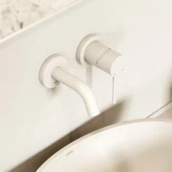 Luxe Matte White Short Projection Wall Mounted Basin Mixer Tap -LUSSOSTONE Shop luxe matte white short projection wall mounted basin mixer tap p2611 46081 zoom