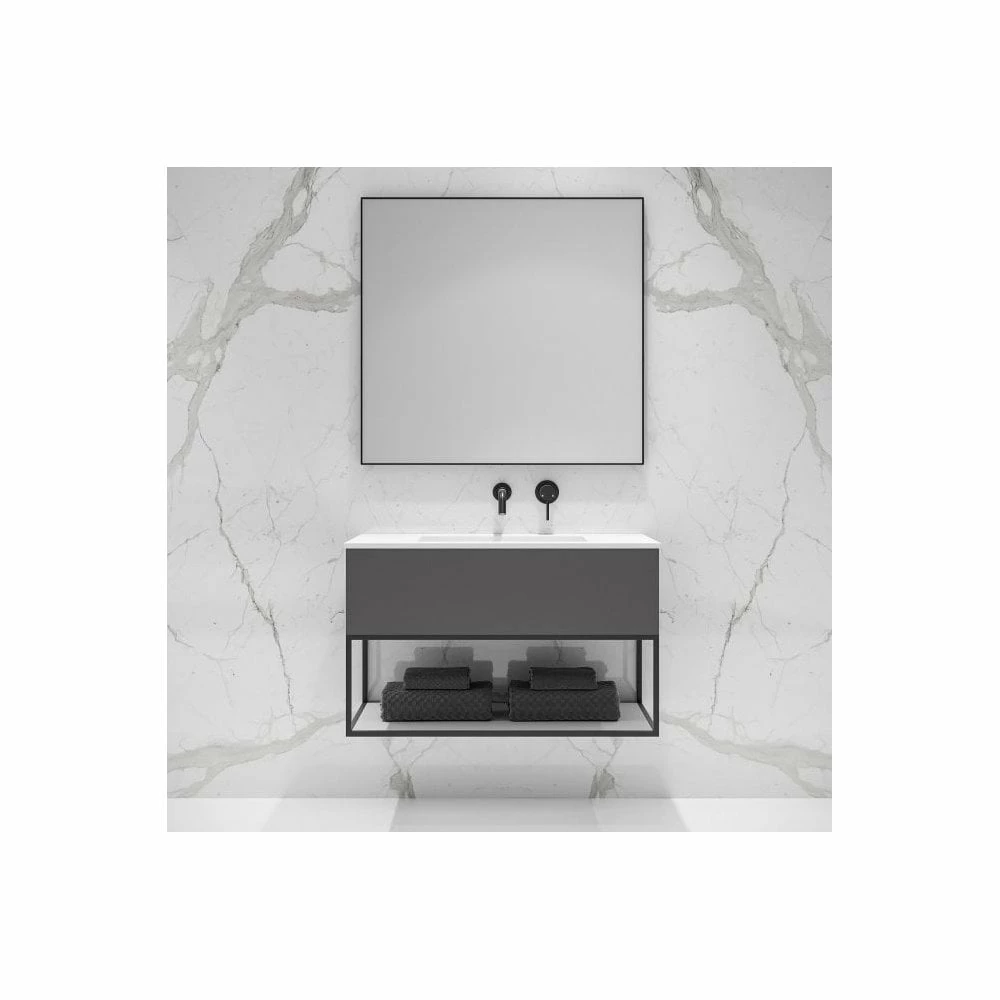 Luxe Mirror With Slimline Matte Black Metal Frame 900mm 3 Luxe Mirror With Slimline Matte Black Metal Frame 900mm