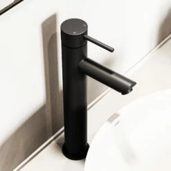 Luxe Monobloc Tall Basin Mixer Tap Matte Black -LUSSOSTONE Shop luxe monobloc tall basin mixer tap matte black p476 45507 zoom