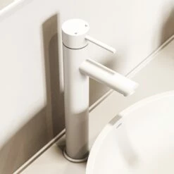 Luxe Silk Matte White Basin Tall Monobloc Mixer Tap -LUSSOSTONE Shop luxe silk matte white basin tall monobloc mixer tap p2362 45523 zoom