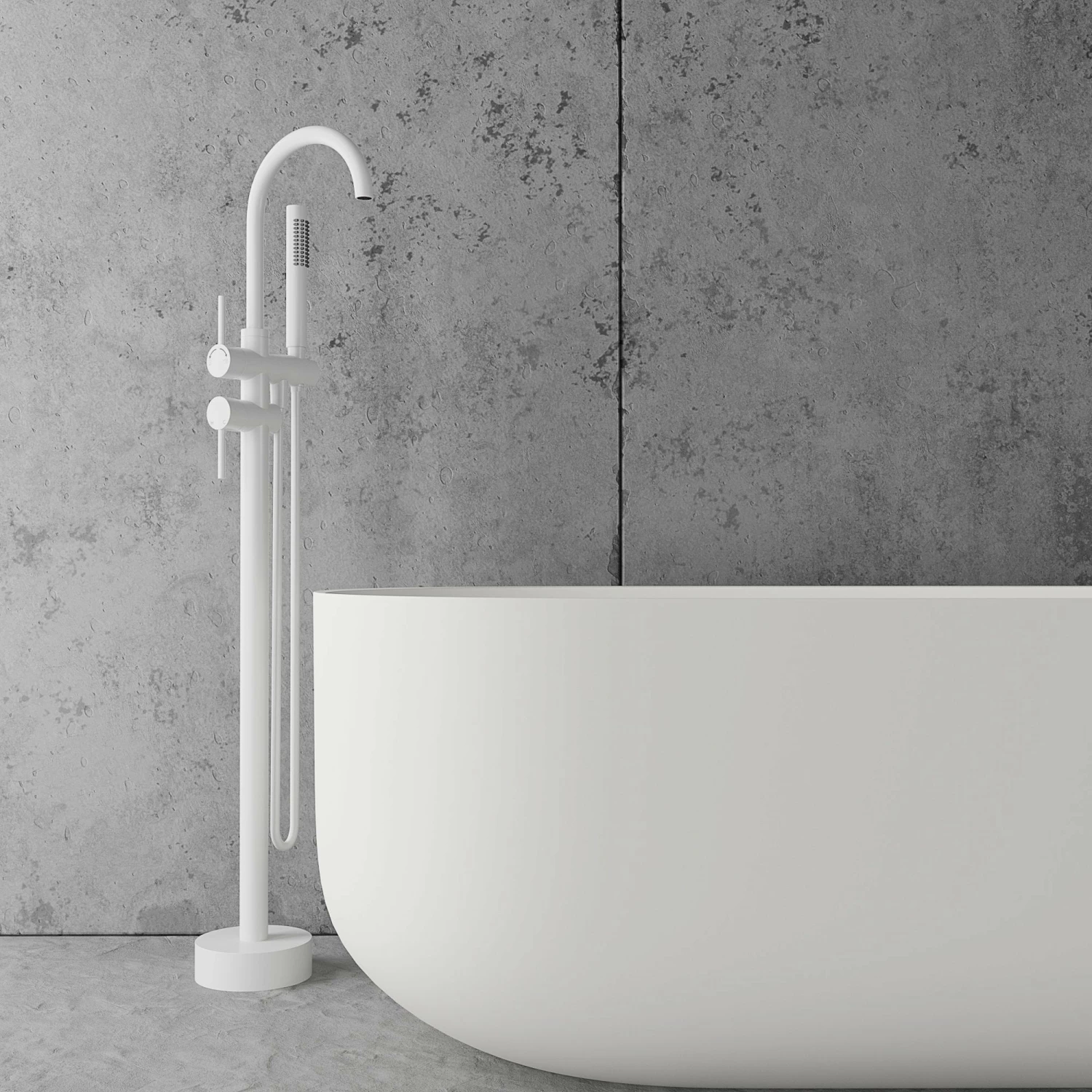 Luxe Silk Matte White Floorstanding Bath Shower Mixer Tap 4 Luxe Silk Matte White Floorstanding Bath Shower Mixer Tap - Image 2