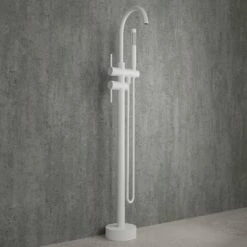 Luxe Silk Matte White Floorstanding Bath Shower Mixer Tap