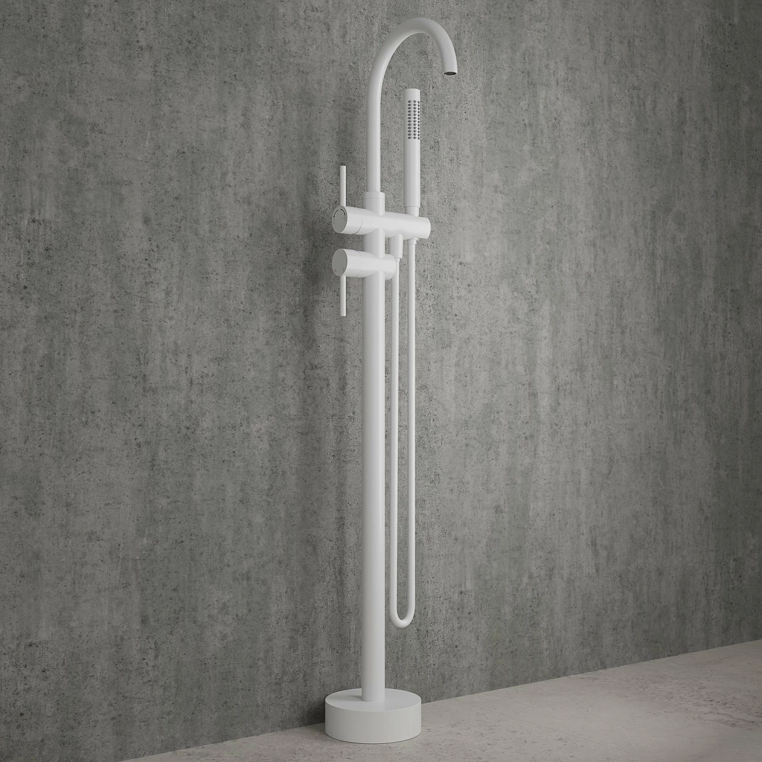 Luxe Silk Matte White Floorstanding Bath Shower Mixer Tap 3 Luxe Silk Matte White Floorstanding Bath Shower Mixer Tap