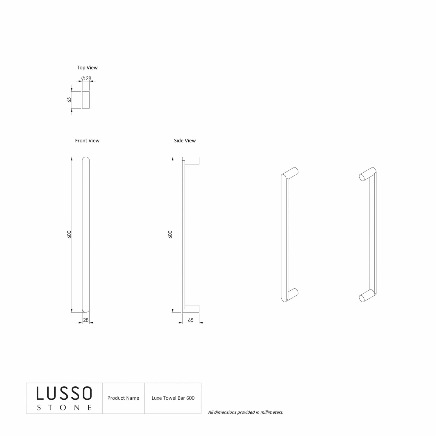 Luxe Silk Matte White Towel Bar Rail 600mm 5 Luxe Silk Matte White Towel Bar Rail 600mm - Image 3