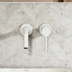 Luxe Silk Matte White Wall Mounted Basin Mixer Tap V1 -LUSSOSTONE Shop luxe silk matte white wall mounted basin mixer tap v1 p2364 45990 zoom