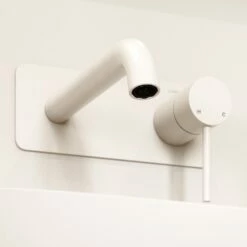 Luxe Silk Matte White Wall Mounted Basin Mixer Tap V2 -LUSSOSTONE Shop luxe silk matte white wall mounted basin mixer tap v2 p2365 46016 zoom