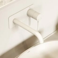 Luxe Silk Matte White Wall Mounted Basin Mixer Tap V2 -LUSSOSTONE Shop luxe silk matte white wall mounted basin mixer tap v2 p2365 46017 zoom