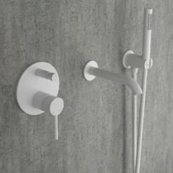 Luxe Silk Matte White Wall Mounted Bath Shower Mixer Tap -LUSSOSTONE Shop luxe silk matte white wall mounted bath shower mixer tap p2367 13283 zoom