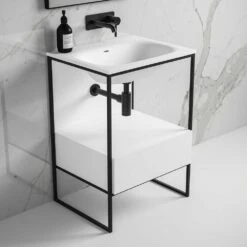 Luxe Vanity Unit With Stone Basin (Matte Black Frame 600mm) -LUSSOSTONE Shop luxe vanity unit with stone basin matte black frame 600mm p5055 27761 image