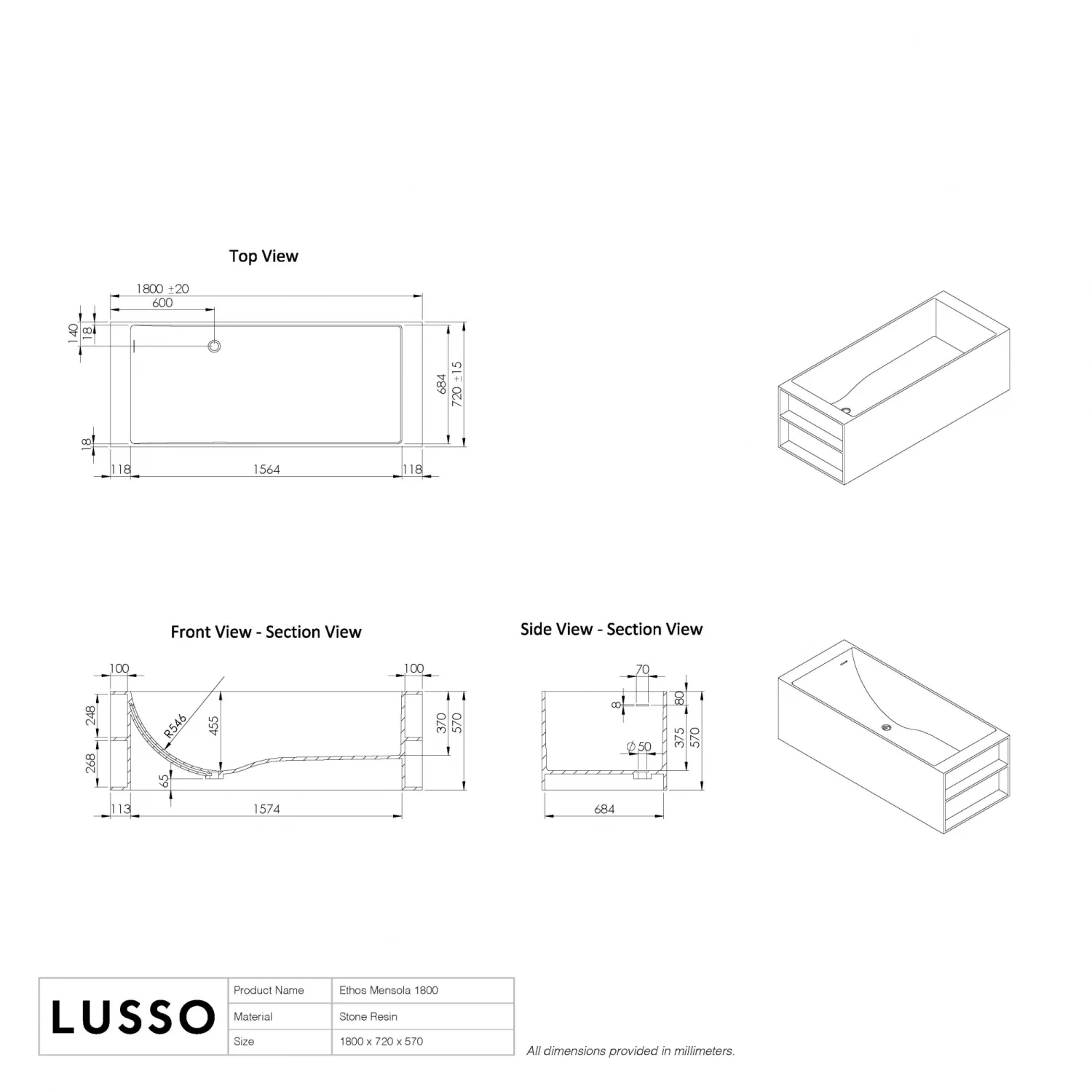 Mensola Freestanding Stone Bath 1800mm 10 Mensola Freestanding Stone Bath 1800mm - Image 8