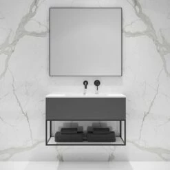 Modus Vanity Unit With Stone Basin (Matte Anthracite And Black Frame 900mm)