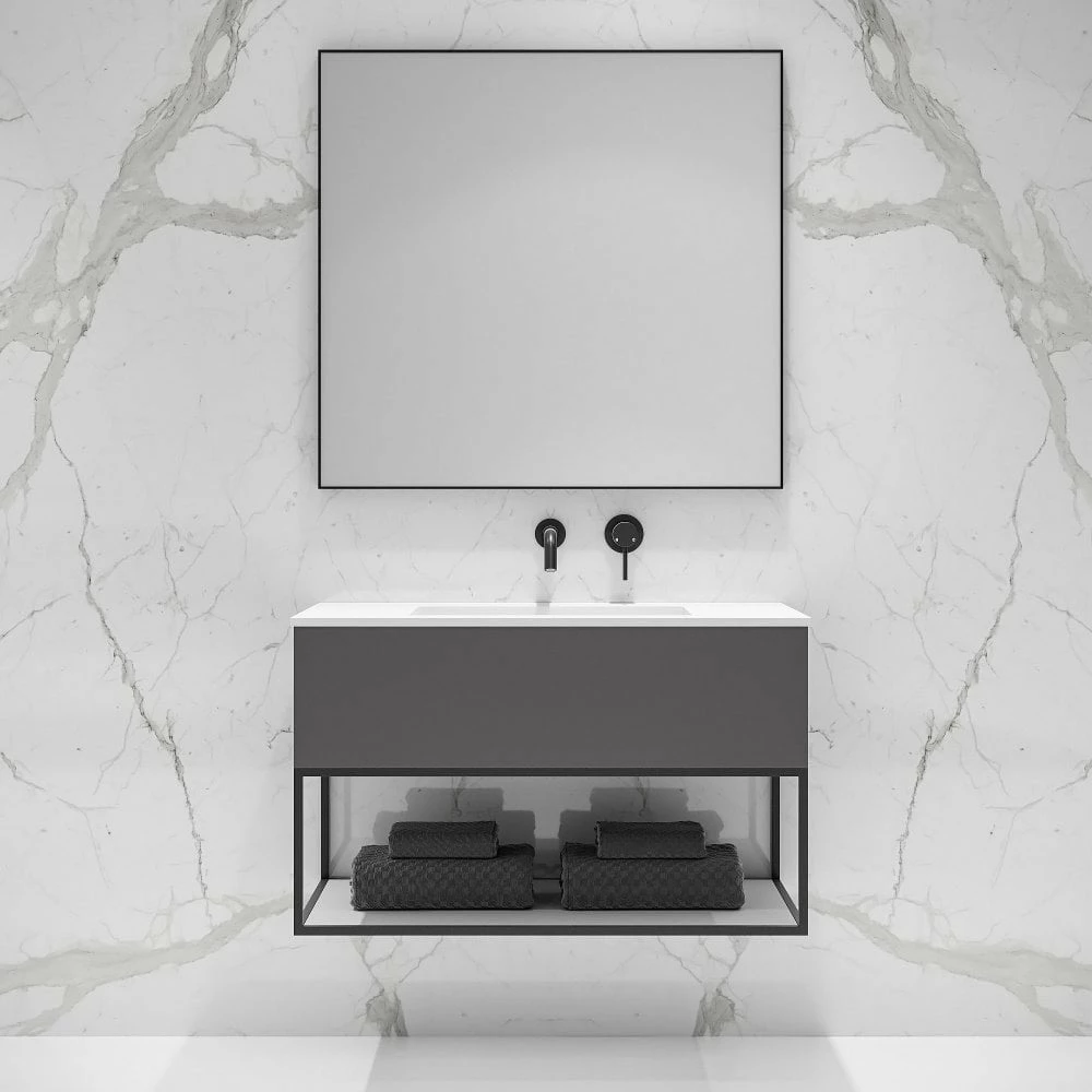Modus Vanity Unit With Stone Basin (Matte Anthracite And Black Frame 900mm) 3 Modus Vanity Unit With Stone Basin (Matte Anthracite And Black Frame 900mm)