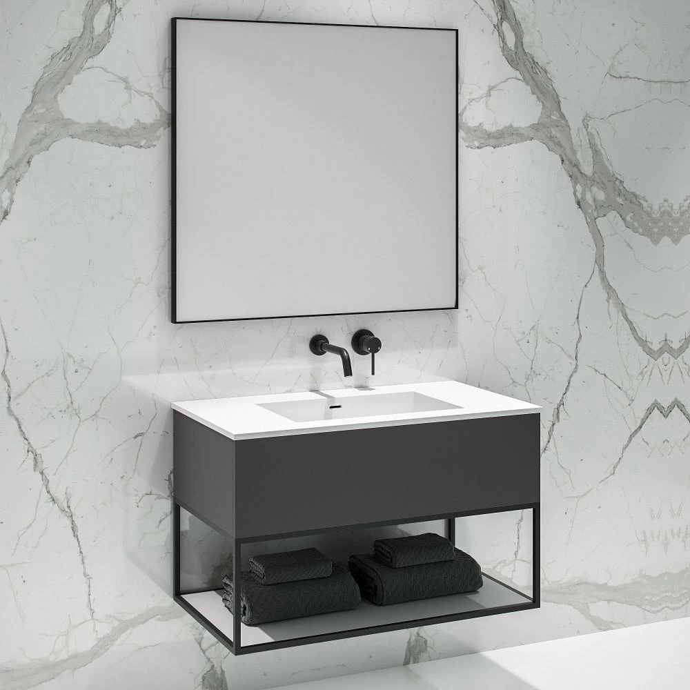 Modus Vanity Unit With Stone Basin (Matte Anthracite And Black Frame 900mm) 4 Modus Vanity Unit With Stone Basin (Matte Anthracite And Black Frame 900mm) - Image 2