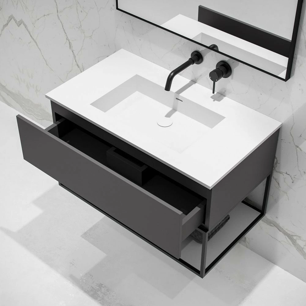 Modus Vanity Unit With Stone Basin (Matte Anthracite And Black Frame 900mm) 5 Modus Vanity Unit With Stone Basin (Matte Anthracite And Black Frame 900mm) - Image 3