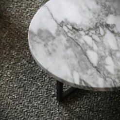 Nazzano Arabescato Marble Round Coffee Table With Black Legs -LUSSOSTONE Shop nazzano arabescato marble round coffee table with black legs p5341 44229 zoom