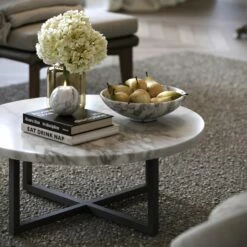 Nazzano Arabescato Marble Round Coffee Table With Black Legs -LUSSOSTONE Shop nazzano arabescato marble round coffee table with black legs p5341 44231 zoom