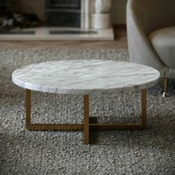 Nazzano Carrara Marble Round Coffee Table -LUSSOSTONE Shop nazzano carrara marble round coffee table p5338 34167 zoom
