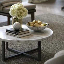 Nazzano Carrara Marble Round Coffee Table With Black Legs -LUSSOSTONE Shop nazzano carrara marble round coffee table with black legs p5342 44237 zoom