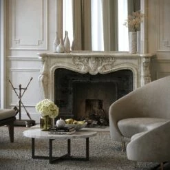 Nazzano Carrara Marble Round Coffee Table With Black Legs -LUSSOSTONE Shop nazzano carrara marble round coffee table with black legs p5342 44238 zoom