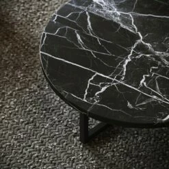 Nazzano Nero Marquina Marble Round Coffee Table With Black Legs -LUSSOSTONE Shop nazzano nero marquina marble round coffee table with black legs p5344 44241 zoom