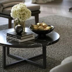 Nazzano Nero Marquina Marble Round Coffee Table With Black Legs -LUSSOSTONE Shop nazzano nero marquina marble round coffee table with black legs p5344 44242 zoom