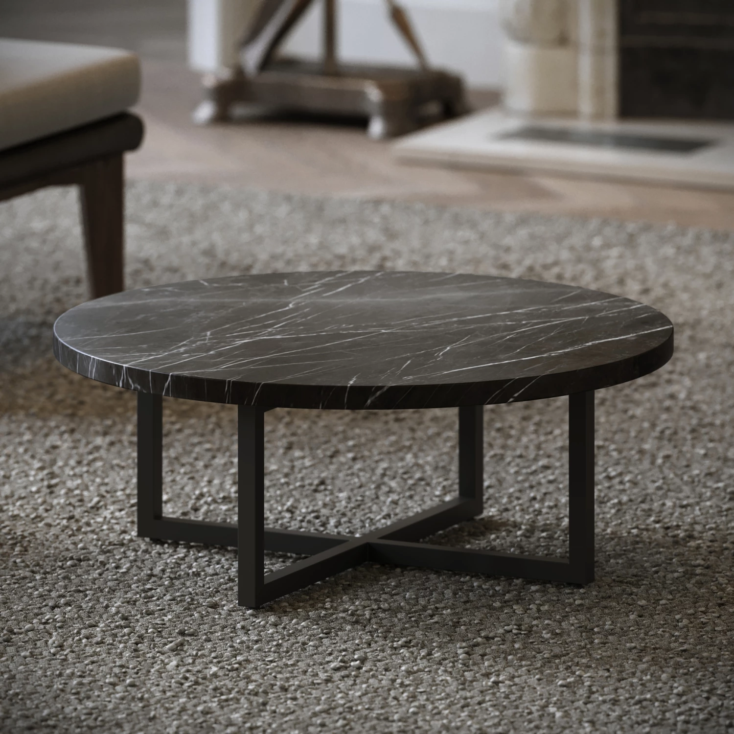 Nazzano Pietra Grey Marble Round Coffee Table With Black Legs 5 Nazzano Pietra Grey Marble Round Coffee Table With Black Legs - Image 3