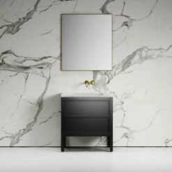 Pelham Bathroom Vanity Unit Black With Carrara Marble 800mm