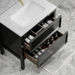 Pelham Bathroom Vanity Unit Black With Carrara Marble 800mm -LUSSOSTONE Shop pelham bathroom vanity unit black with carrara marble 800mm p2219 18042 zoom