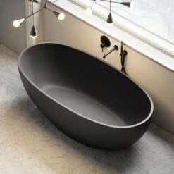 Picasso Charcoal Freestanding Stone Bath 1650mm -LUSSOSTONE Shop picasso charcoal freestanding stone bath 1650mm p2470 29240 zoom