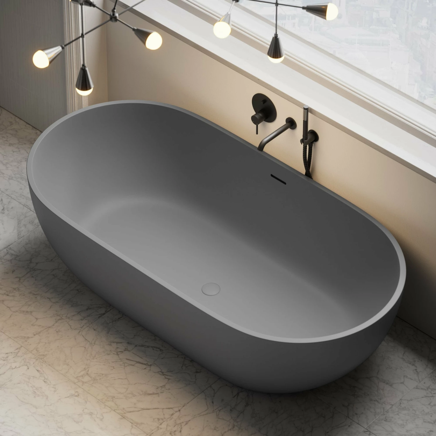 Picasso Pebble Grey Freestanding Stone Bath 1780mm 4 Picasso Pebble Grey Freestanding Stone Bath 1780mm - Image 2