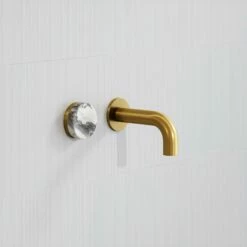 Porto Short Projection Wall Mounted Basin Tap (Brushed Gold & Arabescato Marble) -LUSSOSTONE Shop porto short projection wall mounted basin tap brushed gold arabescato marble p5857 35498 zoom