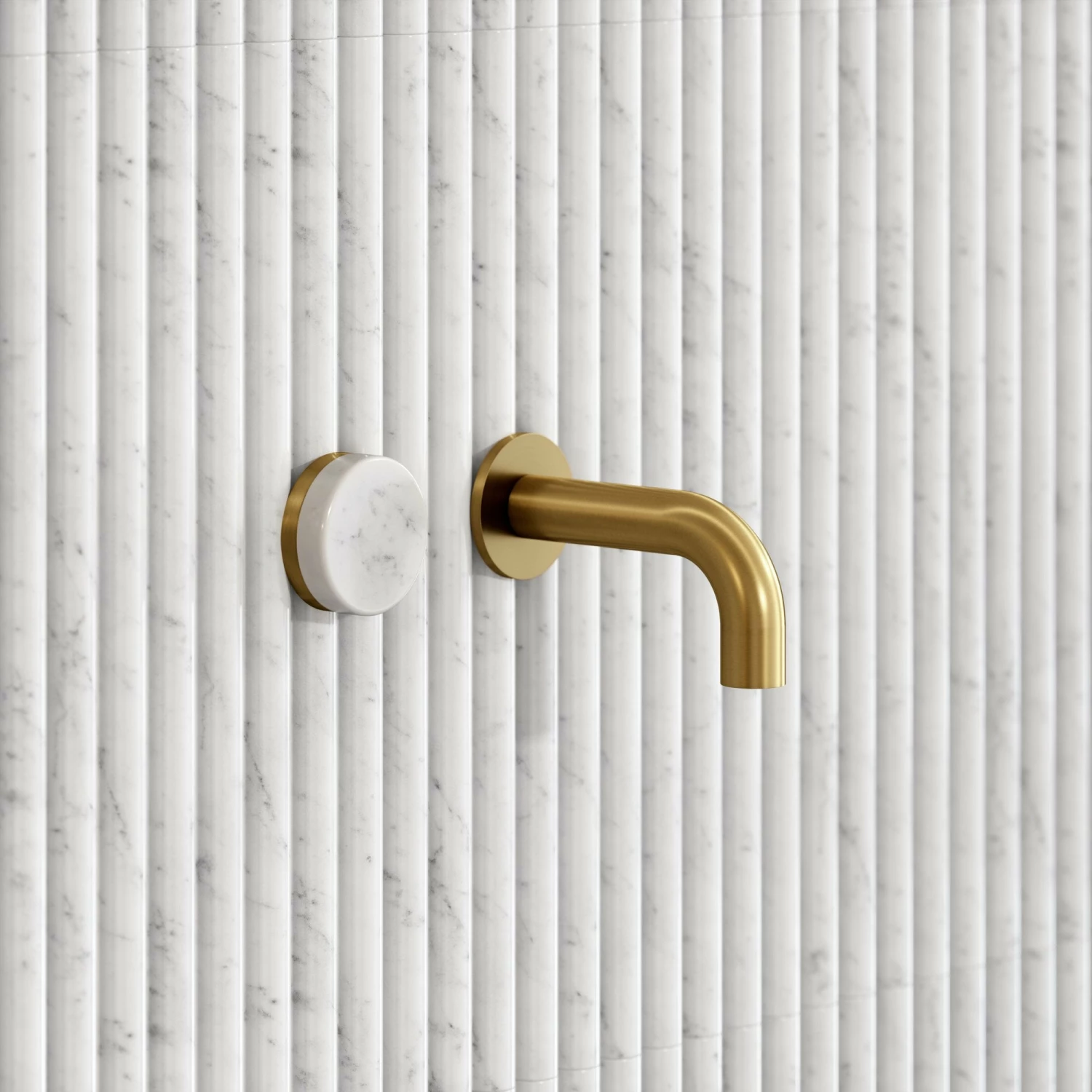 Porto Short Projection Wall Mounted Basin Tap (Brushed Gold & Carrara Marble) 5 Porto Short Projection Wall Mounted Basin Tap (Brushed Gold & Carrara Marble) - Image 3