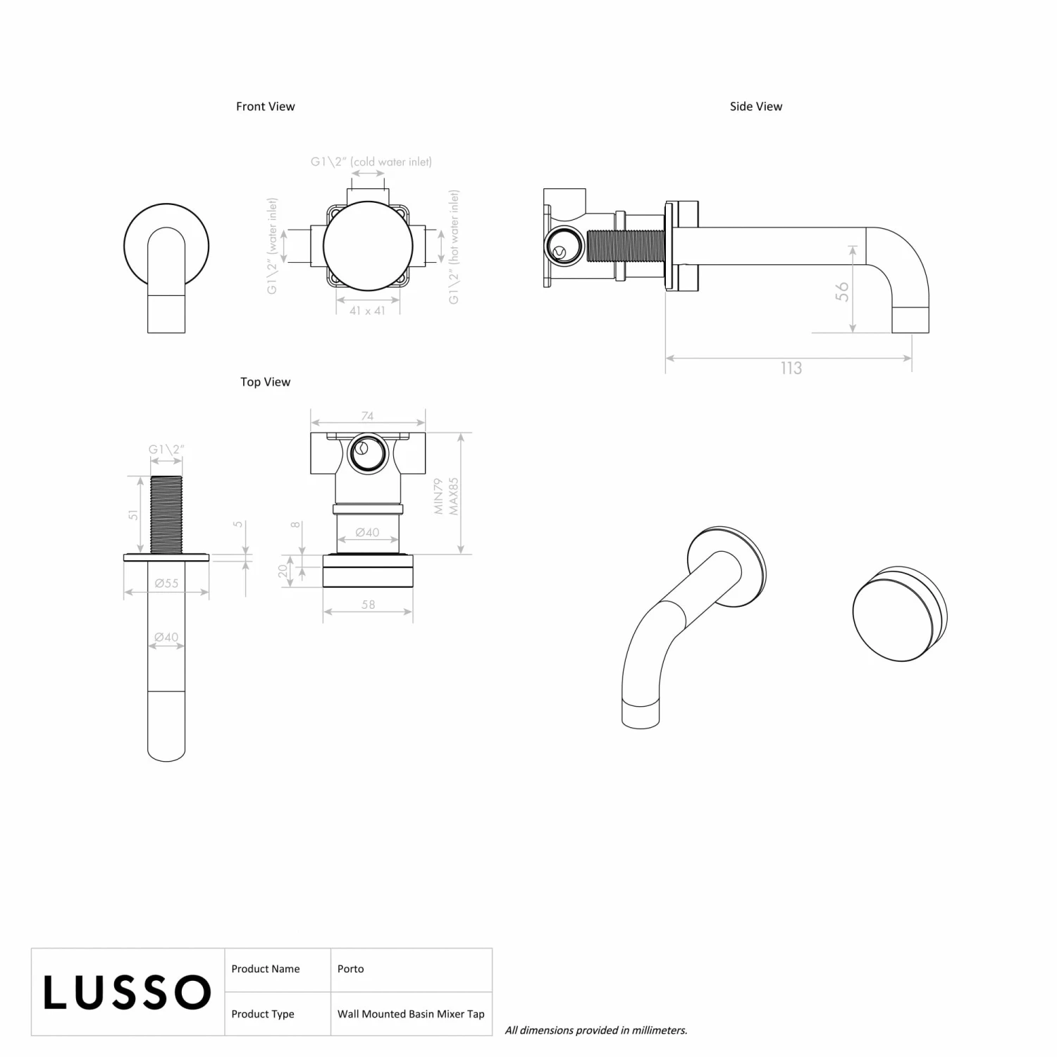 Porto Short Projection Wall Mounted Basin Tap (Brushed Gold & Carrara Marble) 6 Porto Short Projection Wall Mounted Basin Tap (Brushed Gold & Carrara Marble) - Image 4