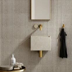 Porto Short Projection Wall Mounted Basin Tap (Brushed Gold & Crema Marfil Marble)