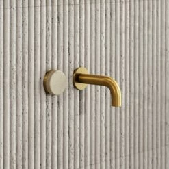 Porto Short Projection Wall Mounted Basin Tap (Brushed Gold & Crema Marfil Marble) -LUSSOSTONE Shop porto short projection wall mounted basin tap brushed gold crema marfil marble p5858 35501 zoom