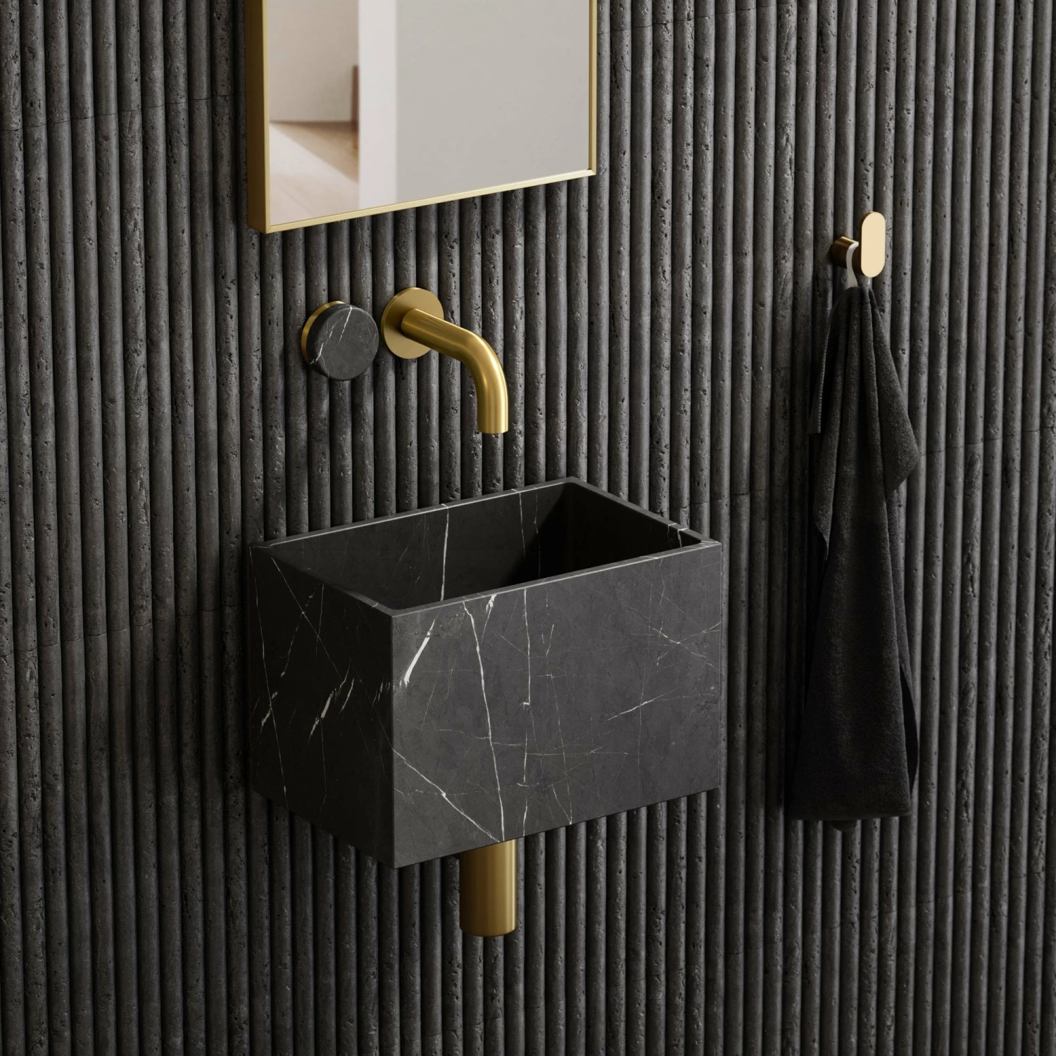 Porto Short Projection Wall Mounted Basin Tap (Brushed Gold & Pietra Grey Marble) 4 Porto Short Projection Wall Mounted Basin Tap (Brushed Gold & Pietra Grey Marble) - Image 2
