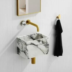 Porto Wall Mounted Basin Mixer Tap (Brushed Gold & Arabescato Marble) -LUSSOSTONE Shop porto wall mounted basin mixer tap brushed gold arabescato marble p3601 22086 zoom