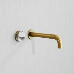 Porto Wall Mounted Basin Mixer Tap (Brushed Gold & Arabescato Marble) -LUSSOSTONE Shop porto wall mounted basin mixer tap brushed gold arabescato marble p3601 22099 zoom
