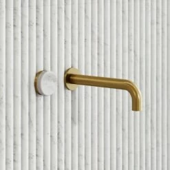 Porto Wall Mounted Basin Mixer Tap (Brushed Gold & Carrara Marble) -LUSSOSTONE Shop porto wall mounted basin mixer tap brushed gold carrara marble p4942 26707 image
