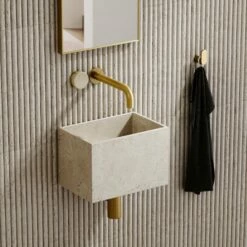Porto Wall Mounted Basin Mixer Tap (Brushed Gold & Crema Marfil Marble) -LUSSOSTONE Shop porto wall mounted basin mixer tap brushed gold crema marfil marble p3605 22090 zoom
