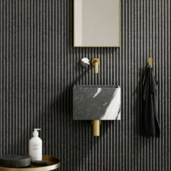 Porto Wall Mounted Basin Mixer Tap (Brushed Gold & Panda Marble)